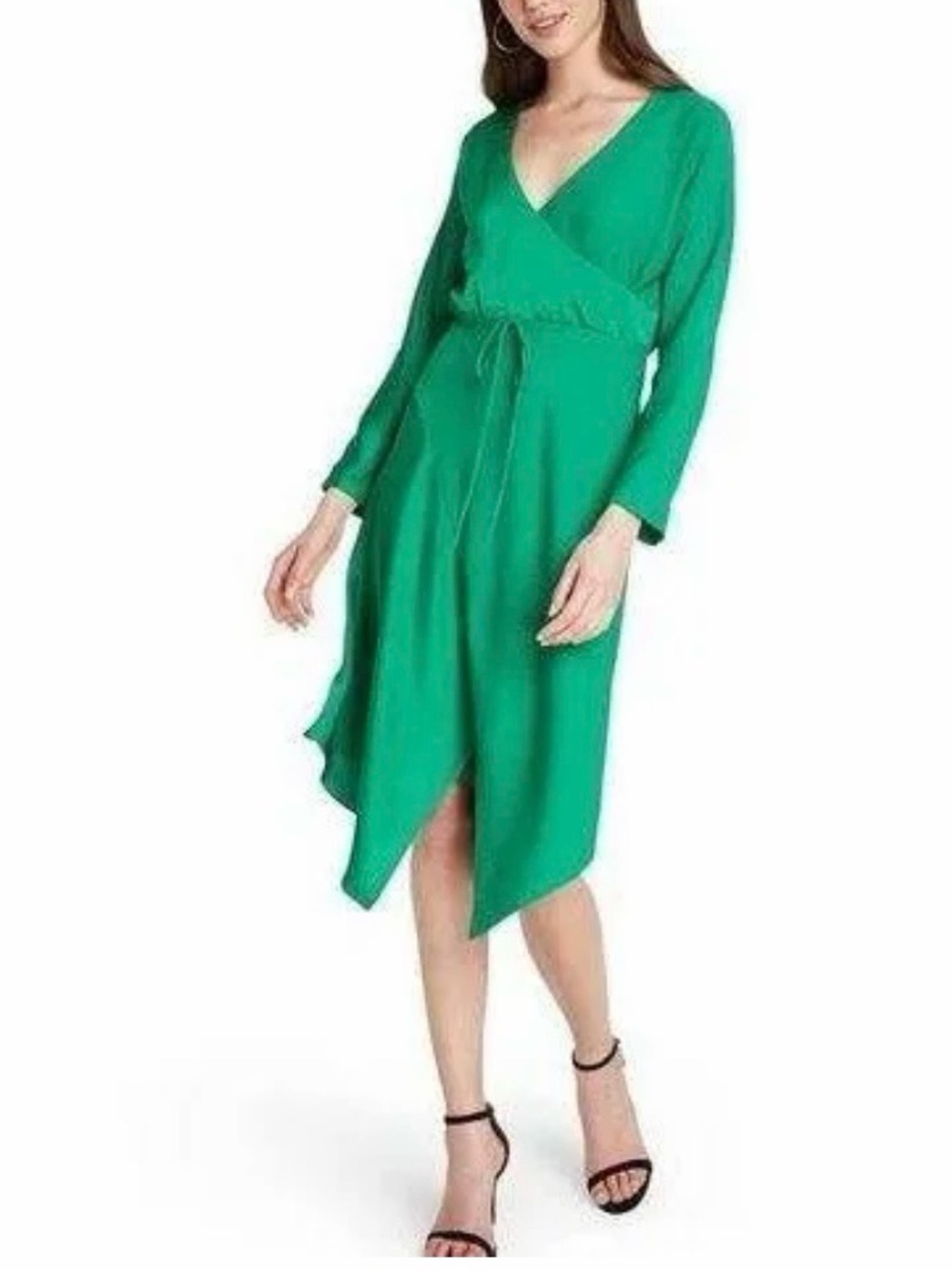 Cushnie Emerald Green Wrap-Front Long Sleeve Midi Dress